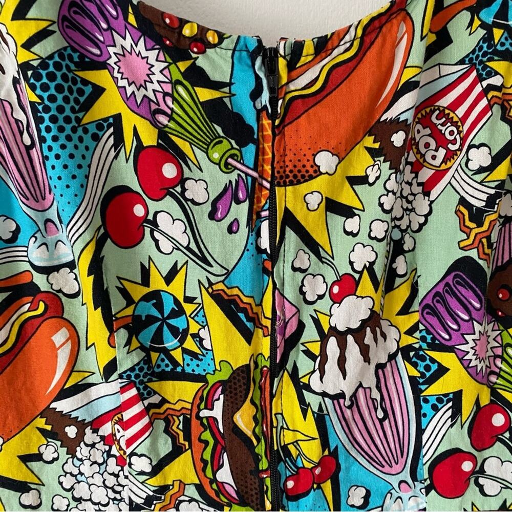 ModCloth Folter Good Enough To Eat Fit Flare Colorful Graphic Print Dress Medium - Picture 6 of 9